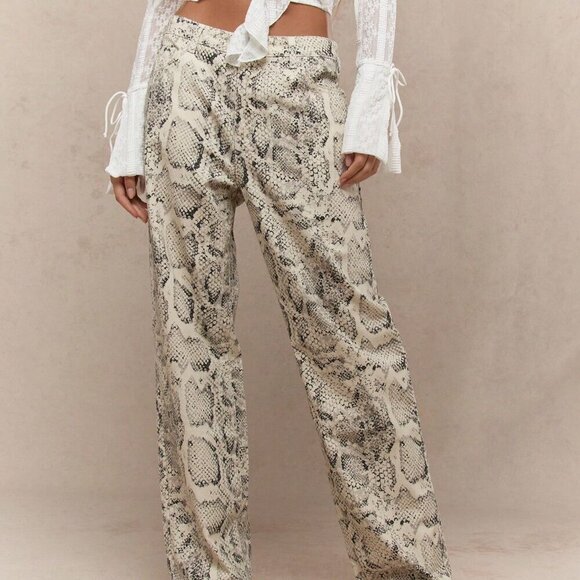 Multicolor Casual Women's Western Snake Print Wide Leg Jeans - Picture 1 of 4